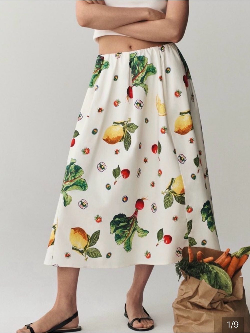 Jacie Poplin Fruit & Veggies Poplin Midi Skirt with iconic Print